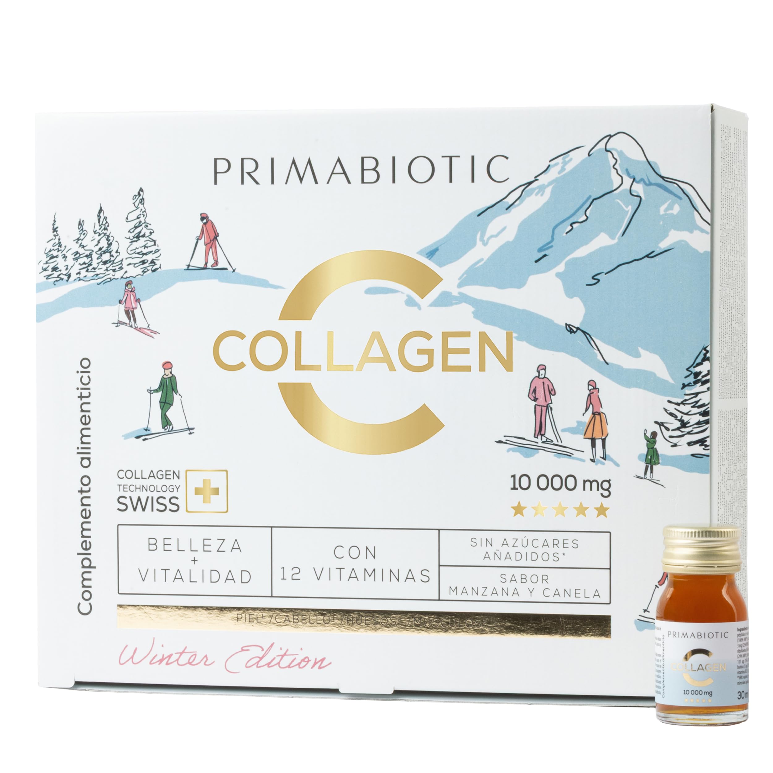 Primabiotic Colágeno (10000 mg) Winter Edition - Colágeno Bovino Bebible (2000 Da) - Para Mujeres - 30 Botellas de 30 ml